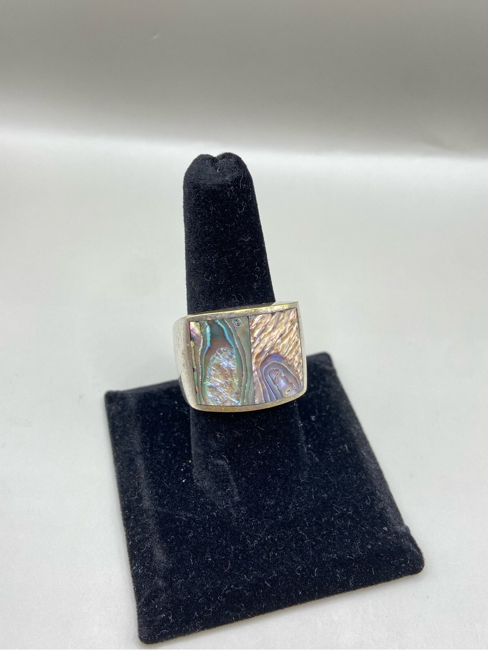 Silver Plated Abalone Inlay Chunky Ring